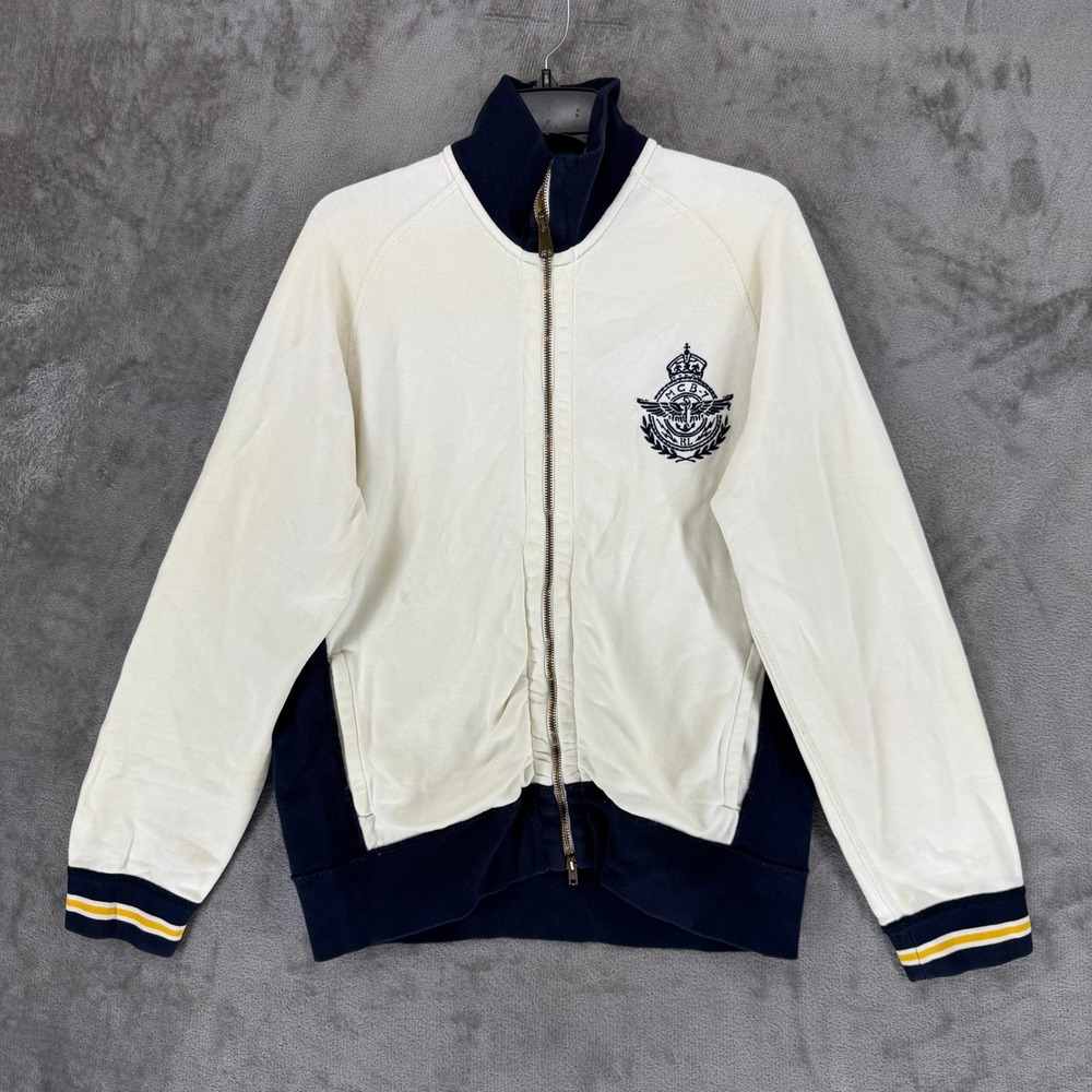 Polo Ralph Lauren Mens Track Jacket Cream Navy MCB-7 Crest Full Zip Large